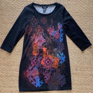 Long sleeve black floral cotton dress